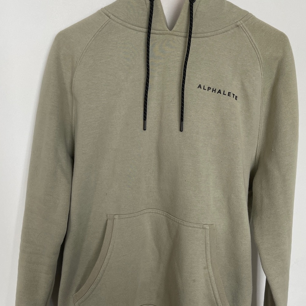 Men’s Sage green Alphalete hoodie, Size Medium. Rubber stamp logo.